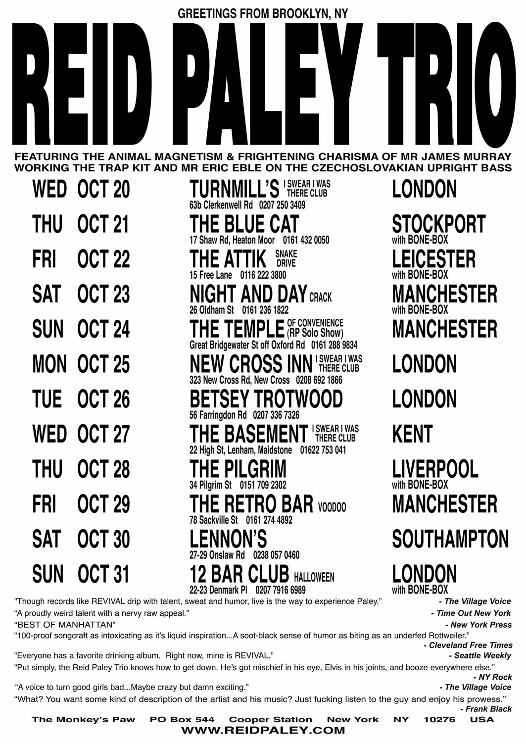 REID PALEY TRIO UK Tour 2004